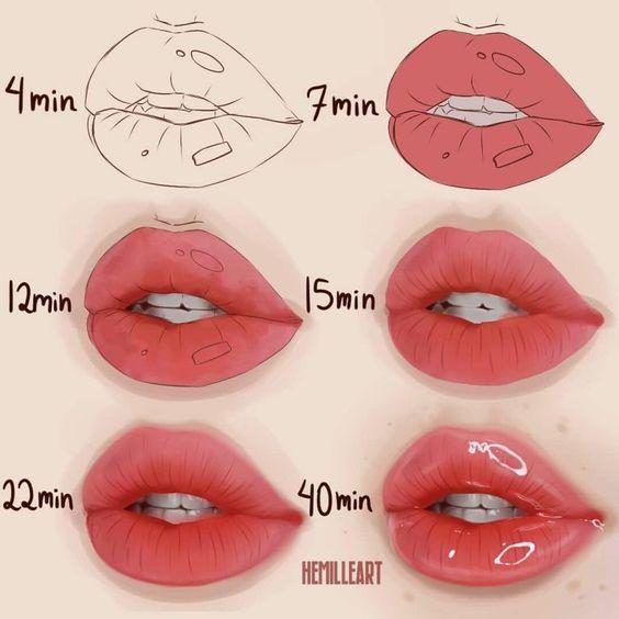 Step by step drawing lips that look